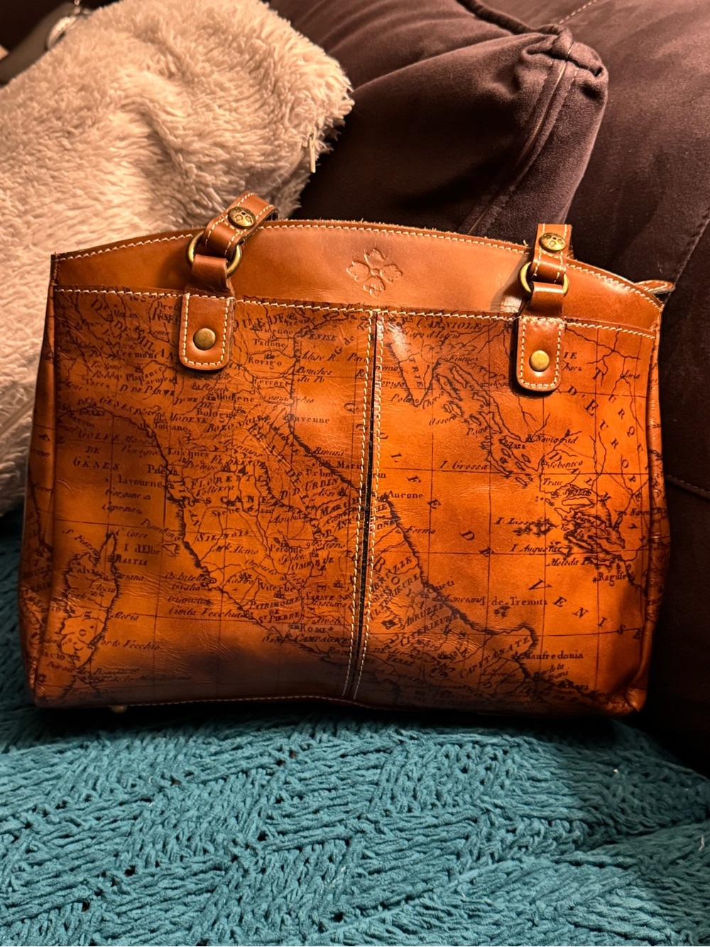 Patricia Nash Poppy Signature Vintage Map Tooled Leather Satchel - Picture 7 of 9